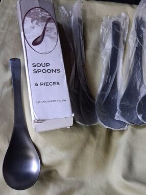 NIB! Matte Black Soup Stainless Steel Spoons